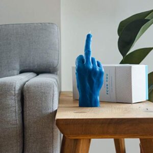 CandleHand Hand Gesture Candle Middle Finger - Big Real Hand Size 8.7 x 3.5 x 3 inches - Unusual Birthday, Office, Housewarming Gift (Blue)