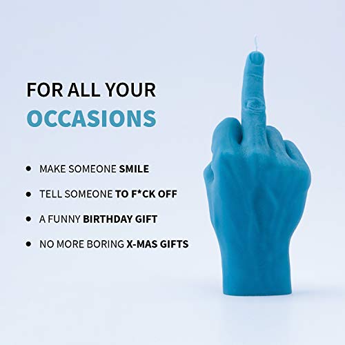 CandleHand Hand Gesture Candle Middle Finger - Big Real Hand Size 8.7 x 3.5 x 3 inches - Unusual Birthday, Office, Housewarming Gift (Blue)