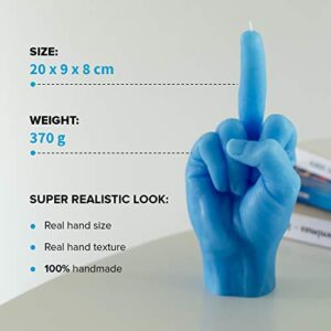 CandleHand Hand Gesture Candle Middle Finger - Big Real Hand Size 8.7 x 3.5 x 3 inches - Unusual Birthday, Office, Housewarming Gift (Blue)