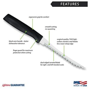 Rada Cutlery Anthem Series Tomato Slicing Knife Stainless Steel Blade with Ergonomic Black Resin Handle, 9 Inches