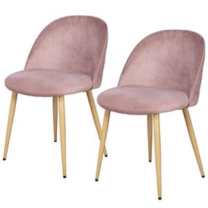 topeakmart dining chairs velvet kitchen chairs living room chairs mid century modern accent velvet leisure chairs upholstered side chairs vanity/makeup chairs with metal legs pink, set of 2