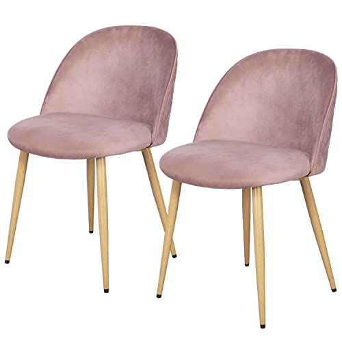 Topeakmart Dining Chairs Velvet Kitchen Chairs Living Room Chairs Mid Century Modern Accent Velvet Leisure Chairs Upholstered Side Chairs Vanity/Makeup Chairs with Metal Legs Pink, Set of 2