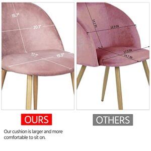 Topeakmart Dining Chairs Velvet Kitchen Chairs Living Room Chairs Mid Century Modern Accent Velvet Leisure Chairs Upholstered Side Chairs Vanity/Makeup Chairs with Metal Legs Pink, Set of 2