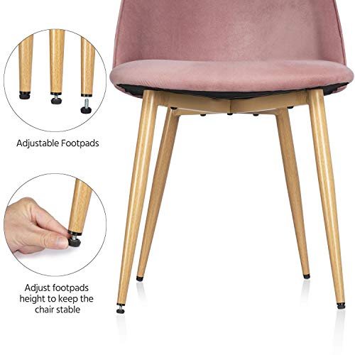 Topeakmart Dining Chairs Velvet Kitchen Chairs Living Room Chairs Mid Century Modern Accent Velvet Leisure Chairs Upholstered Side Chairs Vanity/Makeup Chairs with Metal Legs Pink, Set of 2