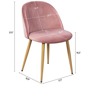 Topeakmart Dining Chairs Velvet Kitchen Chairs Living Room Chairs Mid Century Modern Accent Velvet Leisure Chairs Upholstered Side Chairs Vanity/Makeup Chairs with Metal Legs Pink, Set of 2