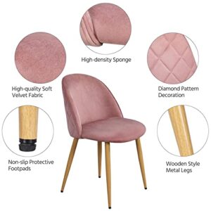 Topeakmart Dining Chairs Velvet Kitchen Chairs Living Room Chairs Mid Century Modern Accent Velvet Leisure Chairs Upholstered Side Chairs Vanity/Makeup Chairs with Metal Legs Pink, Set of 2