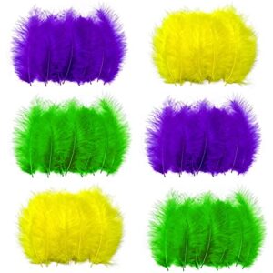 600pcs Mardi Gras Feathers Yellow Green Purple Feather for Mardi Gras DIY Crafts