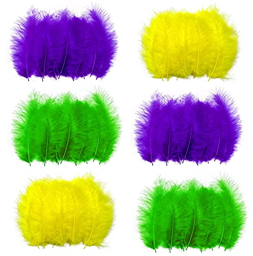 600pcs Mardi Gras Feathers Yellow Green Purple Feather for Mardi Gras DIY Crafts