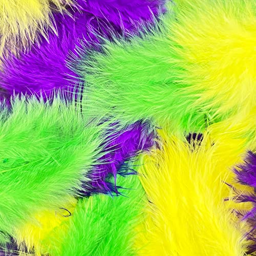 600pcs Mardi Gras Feathers Yellow Green Purple Feather for Mardi Gras DIY Crafts