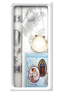 lito baptism candle set kit for christenings with shell and favors - spanish (blue)