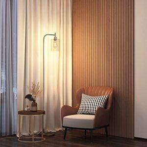 addlon LED Floor Lamp, with Hanging Glass Lamp Shade and 2 Distinctive LED Bulbs for Bedroom and Living Room, Modern Standing Industrial Lamp Tall Pole Lamp for Office, Bronze