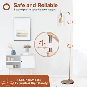 addlon LED Floor Lamp, with Hanging Glass Lamp Shade and 2 Distinctive LED Bulbs for Bedroom and Living Room, Modern Standing Industrial Lamp Tall Pole Lamp for Office, Bronze