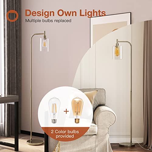 addlon LED Floor Lamp, with Hanging Glass Lamp Shade and 2 Distinctive LED Bulbs for Bedroom and Living Room, Modern Standing Industrial Lamp Tall Pole Lamp for Office, Bronze