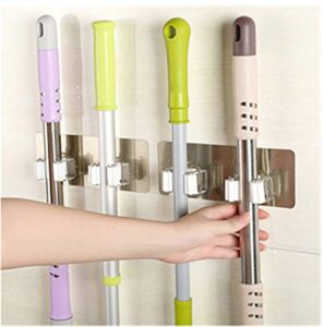 midress mop and broom holder wall mounted mop organizer holder broom mop holder brush broom hanger storage rack kitchen tool hanger with 2 racks (multi-colored)