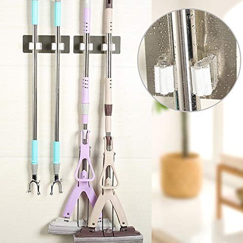 Midress Mop and Broom Holder Wall Mounted Mop Organizer Holder Broom Mop Holder Brush Broom Hanger Storage Rack Kitchen Tool Hanger with 2 Racks (Multi-Colored)