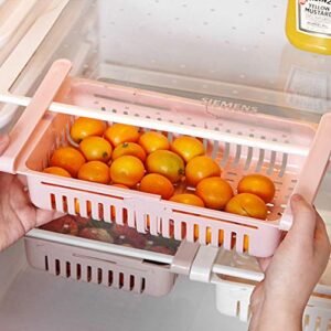 Fridge Drawer Organizer, Retractable Refrigerator Storage Box, Food Fresh-keeping Classified Organizer Container Pull Out Basket, Small Size, Fit for Fridge Shelf Under 0.5 inch (Beige)