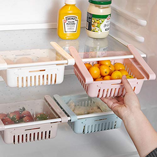 Fridge Drawer Organizer, Retractable Refrigerator Storage Box, Food Fresh-keeping Classified Organizer Container Pull Out Basket, Small Size, Fit for Fridge Shelf Under 0.5 inch (Beige)