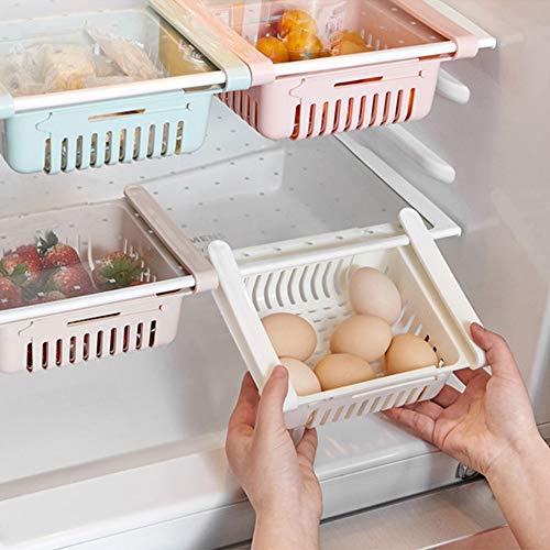 Fridge Drawer Organizer, Retractable Refrigerator Storage Box, Food Fresh-keeping Classified Organizer Container Pull Out Basket, Small Size, Fit for Fridge Shelf Under 0.5 inch (Beige)