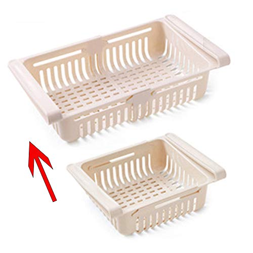 Fridge Drawer Organizer, Retractable Refrigerator Storage Box, Food Fresh-keeping Classified Organizer Container Pull Out Basket, Small Size, Fit for Fridge Shelf Under 0.5 inch (Beige)