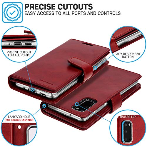 GOOSPERY Mansoor Wallet Designed for Galaxy S20 Case [9 Card Slots+2 Extra Side Pocket] Double Sided Multi-Slot Inner Flap Card Holder Ample Storage Flip Phone Cover - Wine