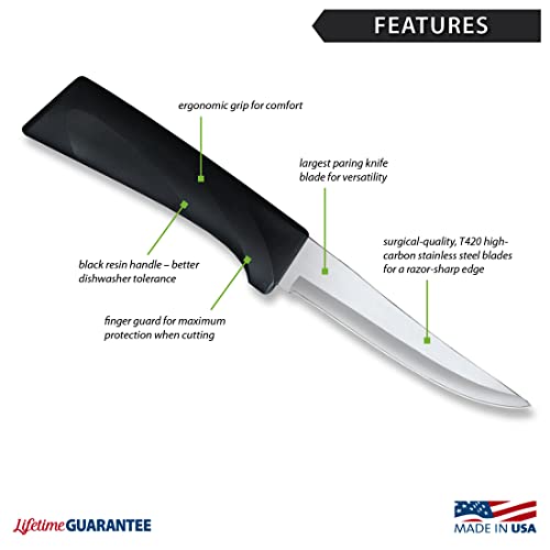 Rada Cutlery Anthem Series Super Parer Paring Knife Stainless Steel Blade with Ergonomic Black Resin Handle, 9 Inches
