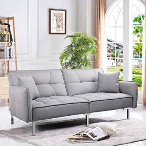 yaheetech sleeper sofa couch bed convertible sofa modern futon couches sofas bed fold up and down linen fabric recliner couch for living room gray