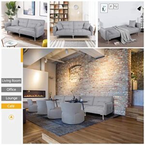 Yaheetech Sleeper Sofa Couch Bed Convertible Sofa Modern Futon Couches Sofas Bed Fold Up and Down Linen Fabric Recliner Couch for Living Room Gray