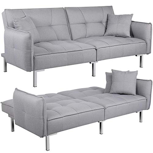 Yaheetech Sleeper Sofa Couch Bed Convertible Sofa Modern Futon Couches Sofas Bed Fold Up and Down Linen Fabric Recliner Couch for Living Room Gray