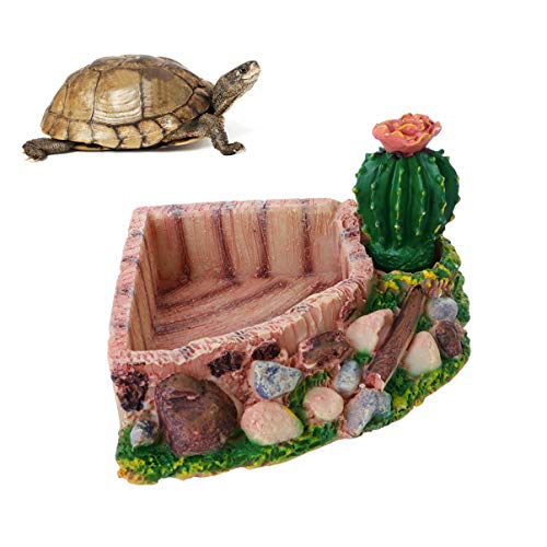 POPETPOP Reptile Resin Corner Water Dish - Reptile Corner Bowl for Tortoise Lizard Bearded Dragon Frog Leopard Gecko Snake Chameleon - Cactus