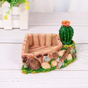 POPETPOP Reptile Resin Corner Water Dish - Reptile Corner Bowl for Tortoise Lizard Bearded Dragon Frog Leopard Gecko Snake Chameleon - Cactus