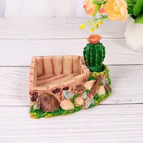 POPETPOP Reptile Resin Corner Water Dish - Reptile Corner Bowl for Tortoise Lizard Bearded Dragon Frog Leopard Gecko Snake Chameleon - Cactus