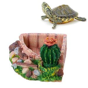 POPETPOP Reptile Resin Corner Water Dish - Reptile Corner Bowl for Tortoise Lizard Bearded Dragon Frog Leopard Gecko Snake Chameleon - Cactus