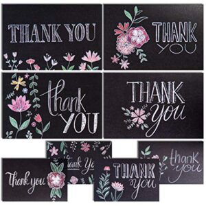 Chalkboard Floral Thank You Cards with Envelopes for Thank You Notes! Bulk Set of 48 Blank Gift Cards with Envelopes for Baby Shower Note Cards, Watercolor Wedding Thank You Cards and Bridal Shower Thankyou Card