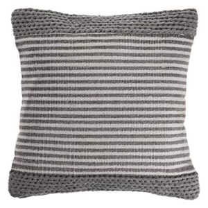 lr home farmhouse striped and textured throw pillow area rug, 20" x 20", gray/ivory