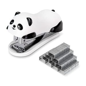 deli mini cute panda desktop stapler, office stapler, 12 sheet capacity, includes built-in staple remover & 1000pcs no.10 staples