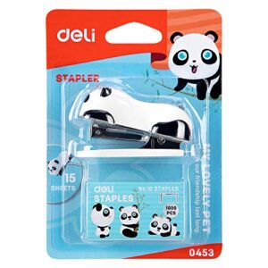 Deli Mini Cute Panda Desktop Stapler, Office Stapler, 12 Sheet Capacity, Includes Built-in Staple Remover & 1000PCS No.10 Staples