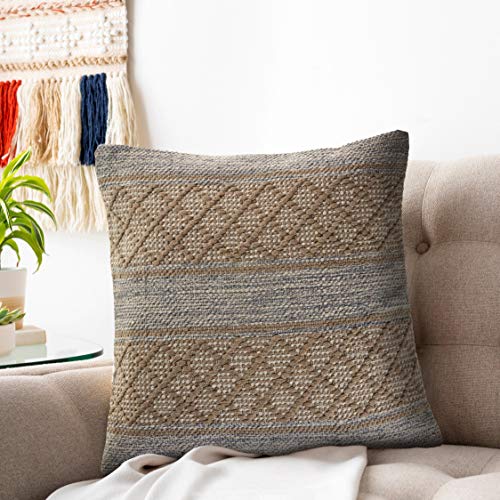 LR Home Criss Cross Throw Pillow Area Rug, 20" x 20", Beige/Gray