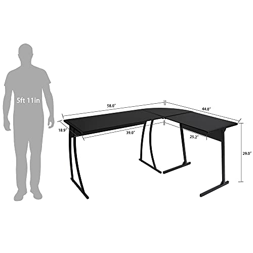 CHADIOR L Shaped Corner Computer Gaming Desk 58" L x 44" W Modern Workstation Table for Small Space Home Office, Black