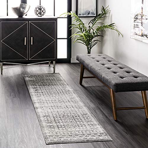 nuLOOM Melina Distressed Grecian Runner Rug, 2' x 6', Grey