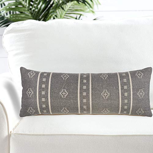 LR Home Embroidered Throw Pillow, 1 Count (Pack of 1), Frost Gray/Cream