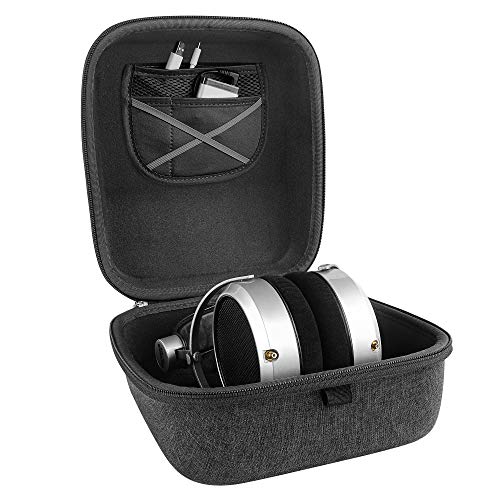 Geekria Shield Case for Large-Sized Over-Ear Headphones, Replacement Protective Hard Shell Travel Carrying Bag with Cable Storage, Compatible with HiFiMAN HE 6se, HE 1000, Audeze (Drak Grey)