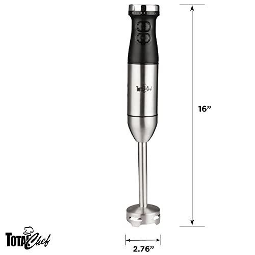 Total Chef Hand Blender, Variable Speed Immersion Blender, 225W with Turbo Boost, Black and Silver, Ergonomic Handle, Stainless Steel Blade, Blend, Mix, Puree Soups, Smoothies and Dips, Easy to Clean