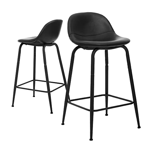 CangLong Faux Leather Back and Footrest Modern Counter Stool Chair Height for Pub Coffee Home Dinning Kitchen, Set of 2, Black