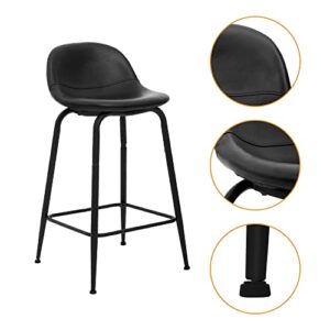 CangLong Faux Leather Back and Footrest Modern Counter Stool Chair Height for Pub Coffee Home Dinning Kitchen, Set of 2, Black