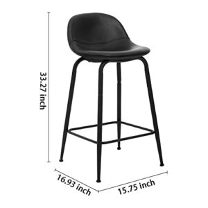 CangLong Faux Leather Back and Footrest Modern Counter Stool Chair Height for Pub Coffee Home Dinning Kitchen, Set of 2, Black