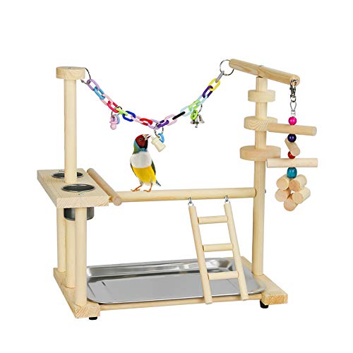 Exttlliy Parrots Bird Playground Birdcage Playstand Play Gym Parakeet Playpen Ladder with Feeder Cup Bird Toys Swing Chew Toy