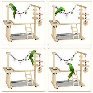 Exttlliy Parrots Bird Playground Birdcage Playstand Play Gym Parakeet Playpen Ladder with Feeder Cup Bird Toys Swing Chew Toy