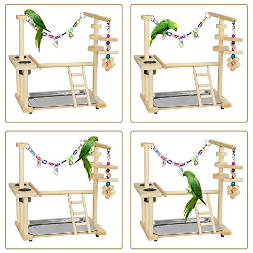 Exttlliy Parrots Bird Playground Birdcage Playstand Play Gym Parakeet Playpen Ladder with Feeder Cup Bird Toys Swing Chew Toy