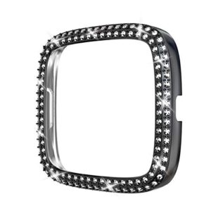 Protector Case Compatible with Fitbit Versa 2 Cover, Bling Double Row Crystal Diamonds PC Plated Bumper Frame Smartwatch Accessories (Clear, Versa 2)