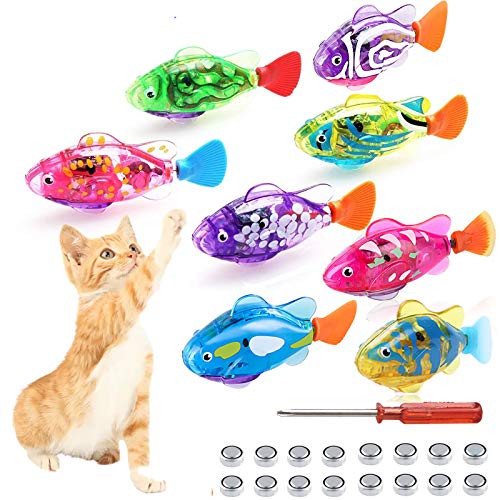 Swimming Robot Fish Cat Toy, Interactive Fish Cat Toys For Indoor Cats Play, Cat Enrichment Electronic Cat Stuff Kitty Exercise Toys Fish with LED Light to Stimulate Your Cat's Hunter Instincts (8pcs)